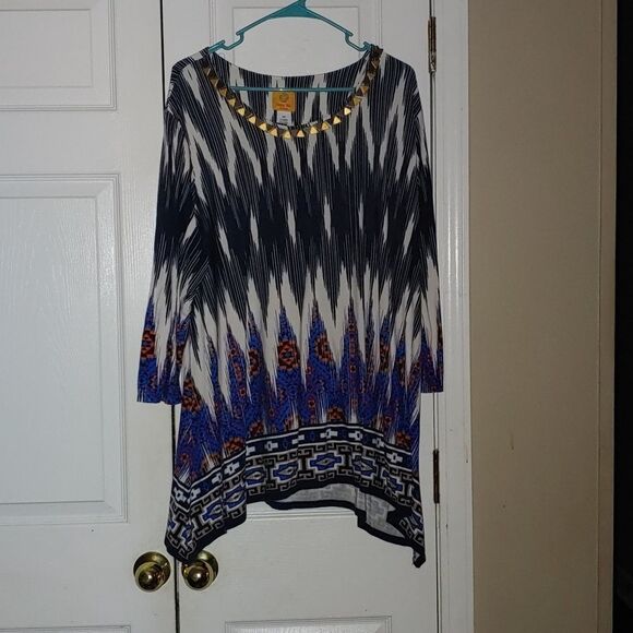 Ruby Rd blu white casual business casual tunic   Sz 2X - Picture 1 of 5